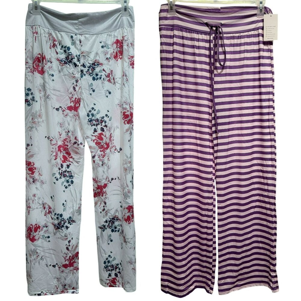Wide Leg Palazzo Pants 2X Floral Blooming Womens Drawstring Waist Lounge 2 Pair
